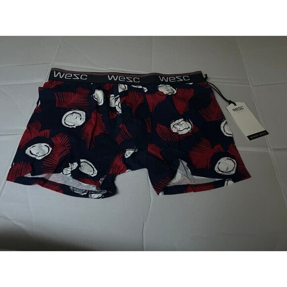 NWT WeSC Men‘s Boxer Brief Underwear Size L Benjamin Coconut Navy Blue Red white - Picture 1 of 3